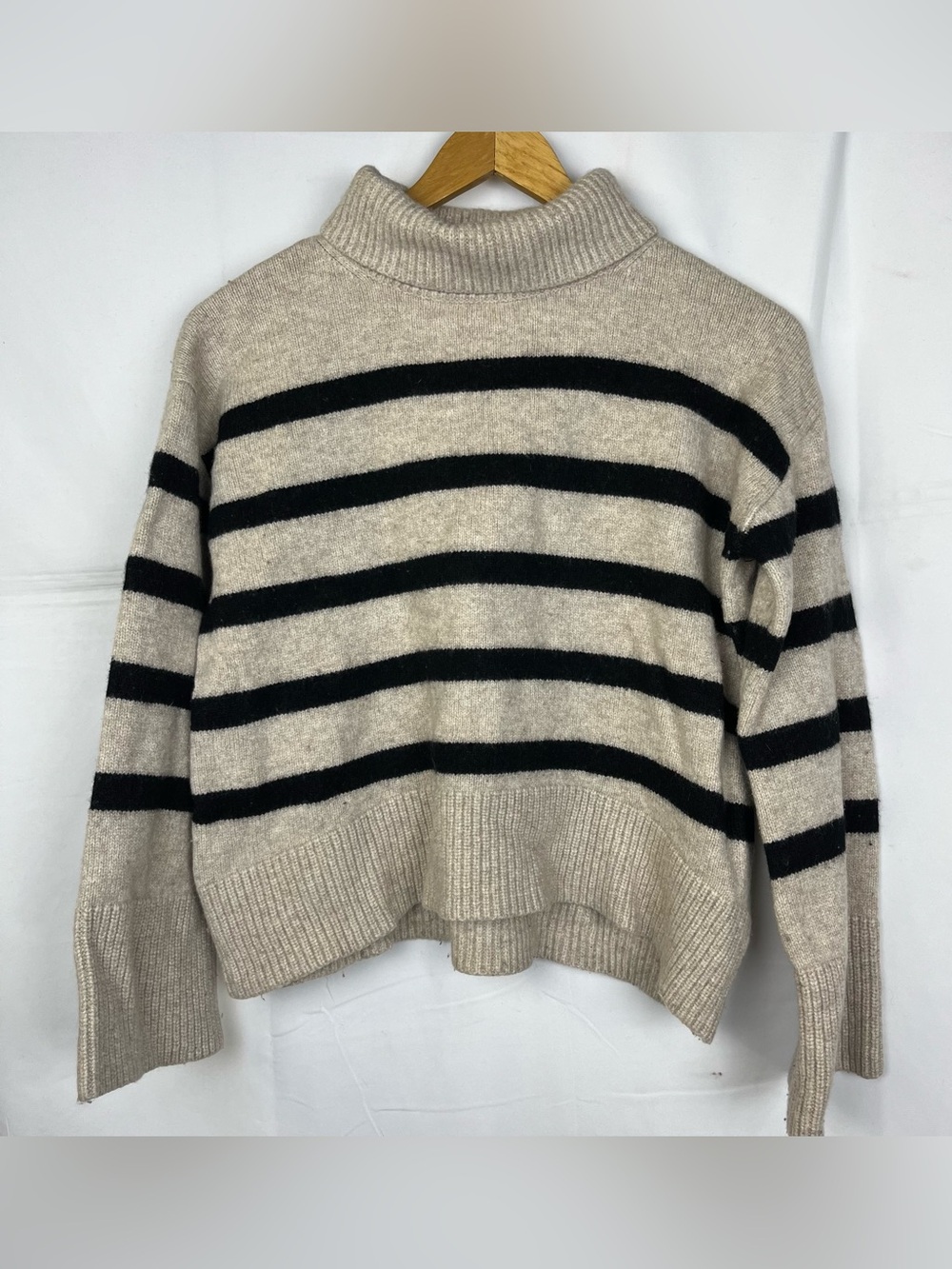 The Reset" Striped Mock Neck Cashmere/Wool Knit Sweater